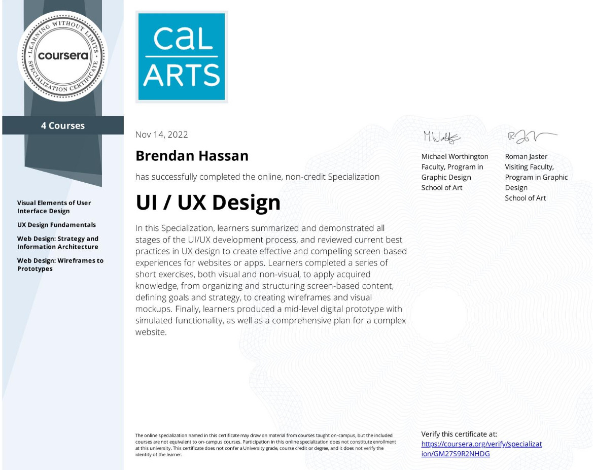 CalArts UI/UX Coursera Certificate